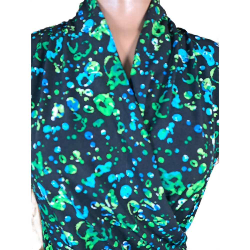 Chaus New York Womens Green Blue Abstract Print Surplice Wrap Top Sleeveless M - Picture 4 of 7